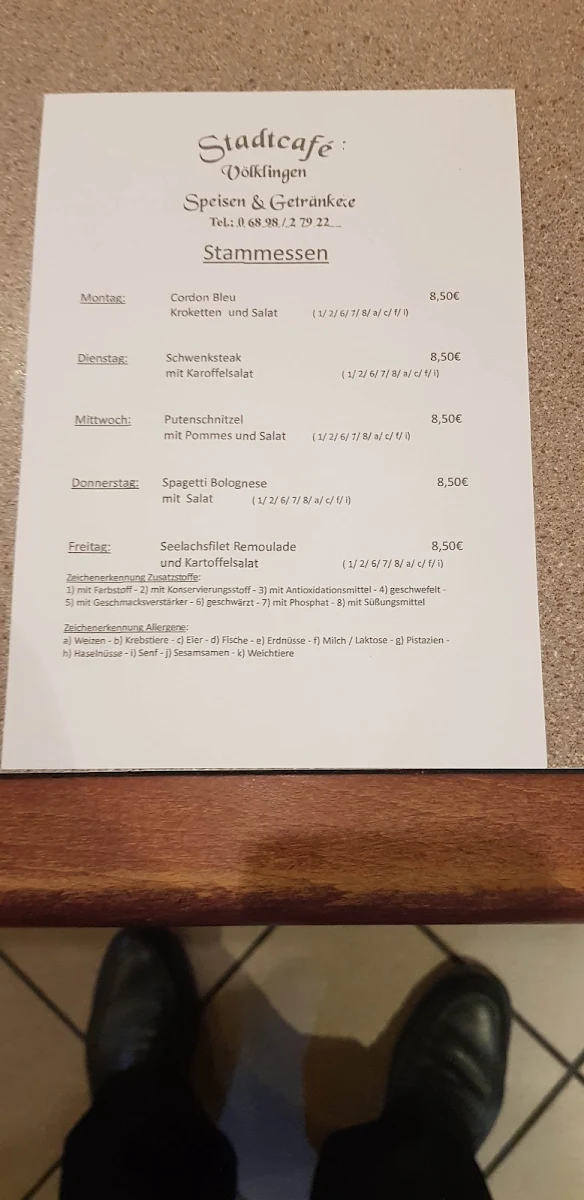 Speisekarte, Stadtcafe Stadtschänke