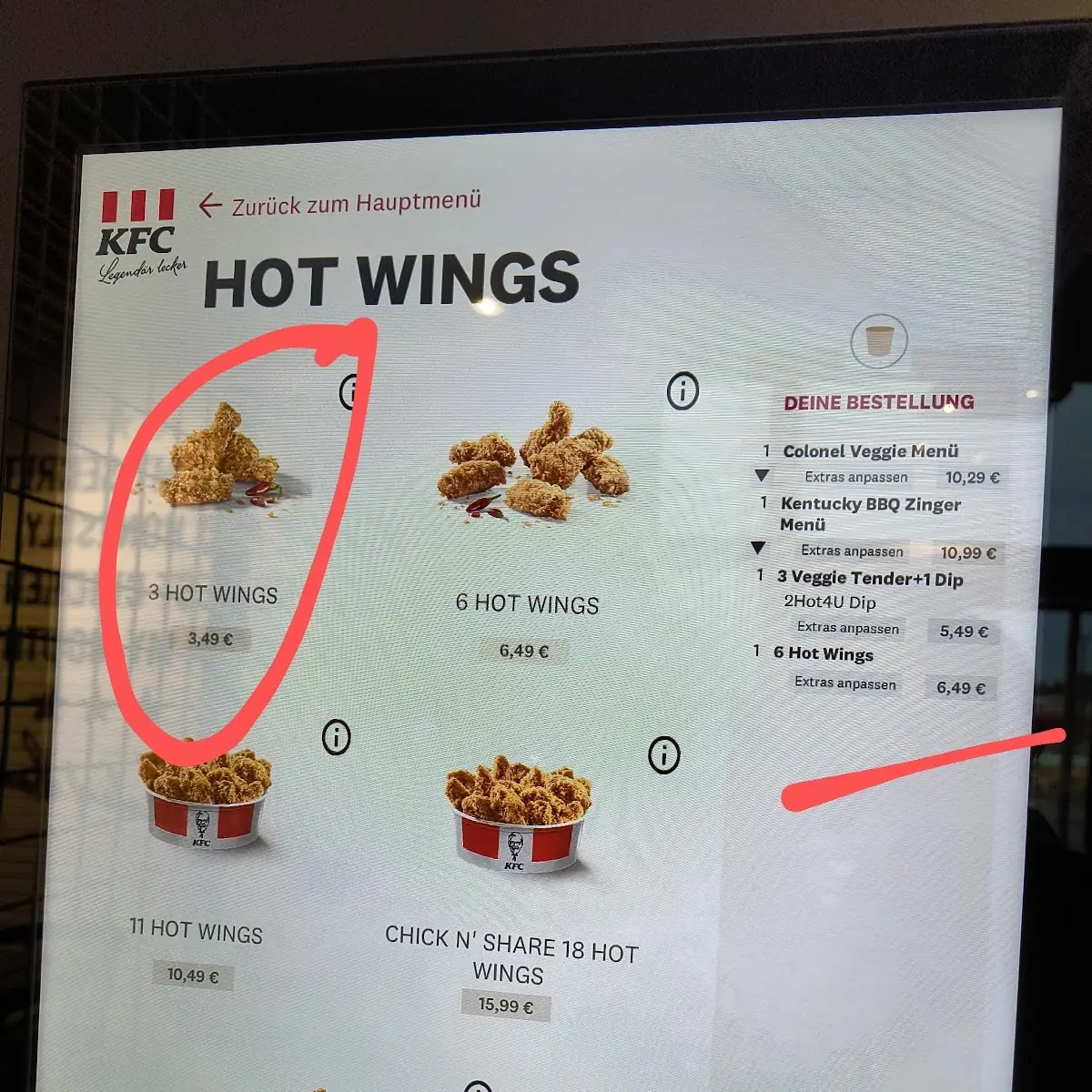 Speisekarte, Kentucky Fried Chicken