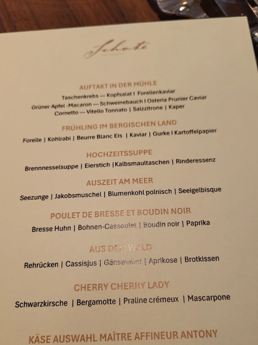 Speisekarte, Restaurant Schote