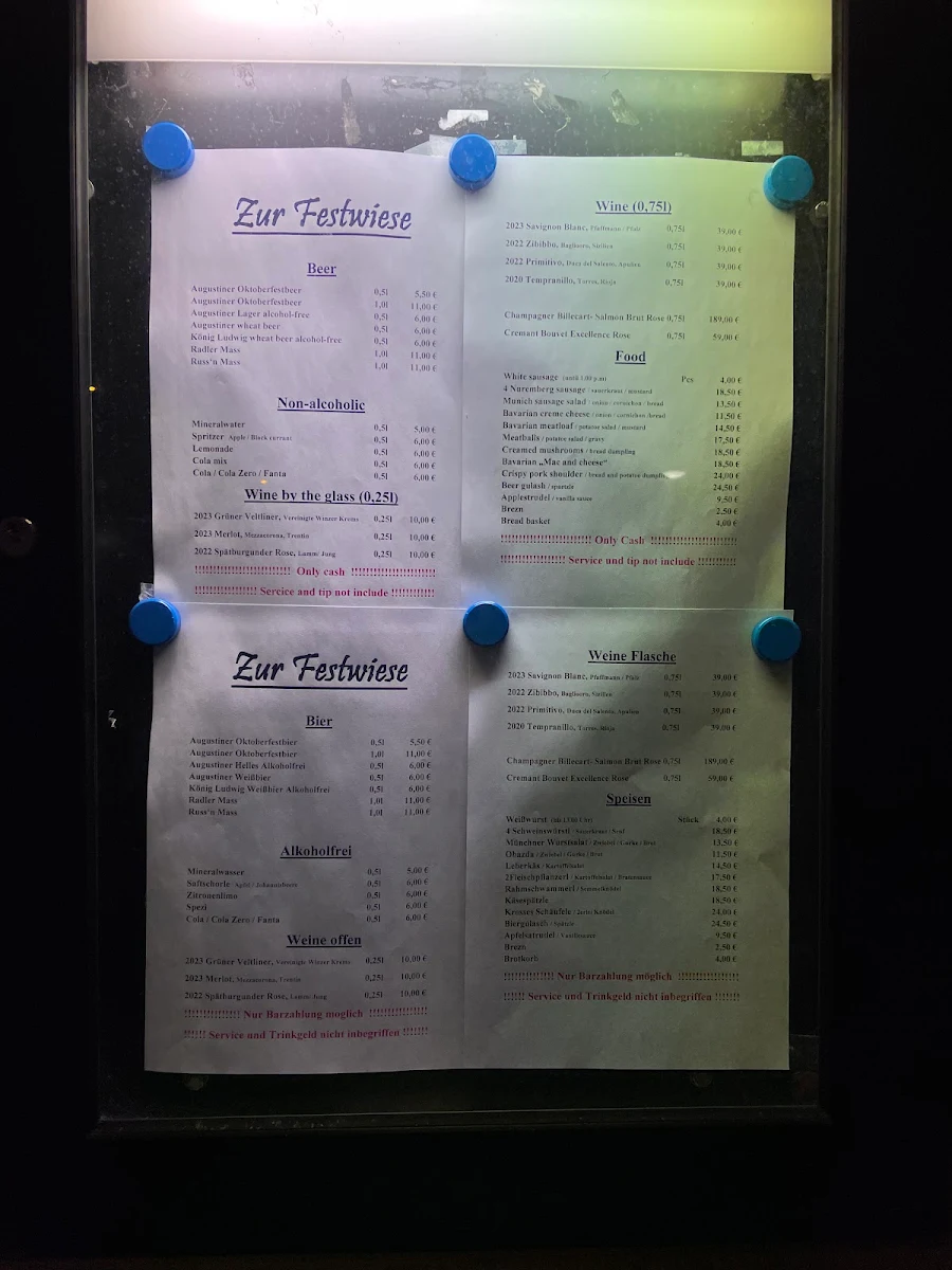 Speisekarte, Zur Festwiese