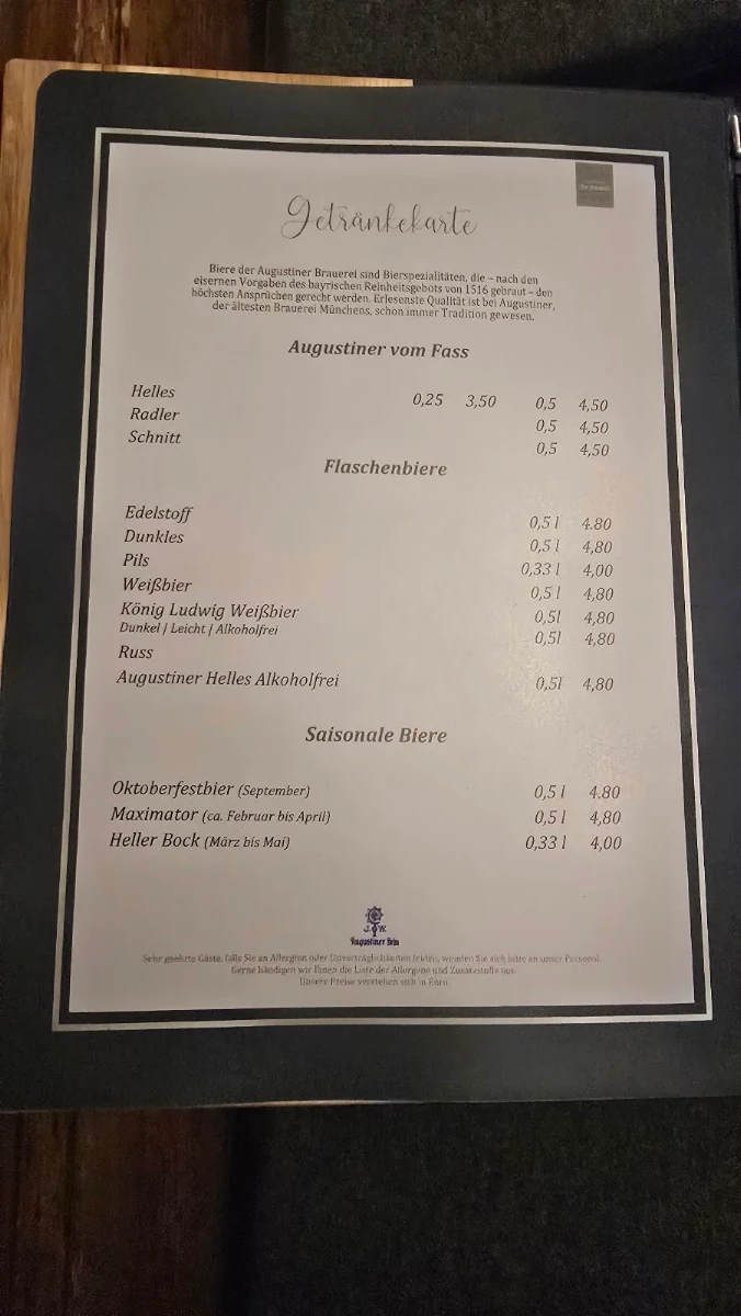 Speisekarte, Zur Festwiese
