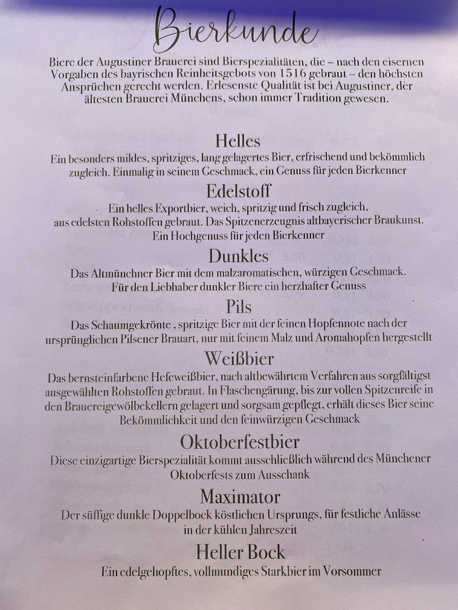 Speisekarte, Zur Festwiese