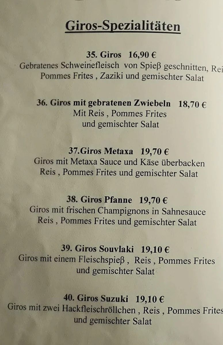 Speisekarte, Griechisches Restaurant Kreta