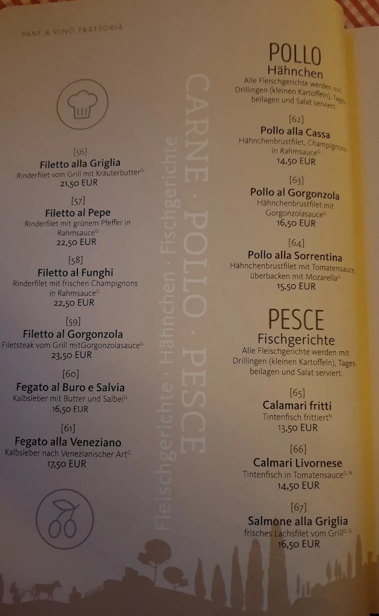 Speisekarte, Pane & Vino