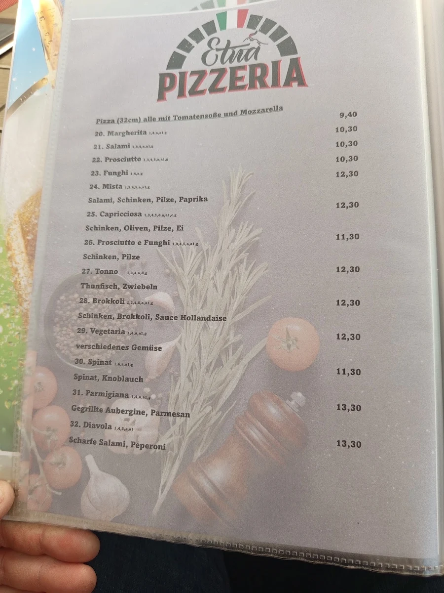 Speisekarte, Pizzeria Etna