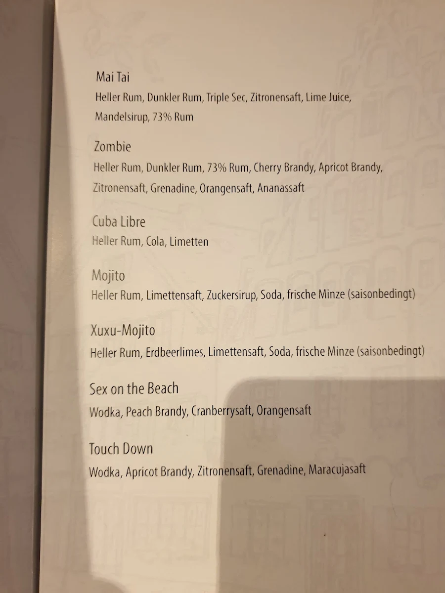 Speisekarte, Kaiserbeck Bar