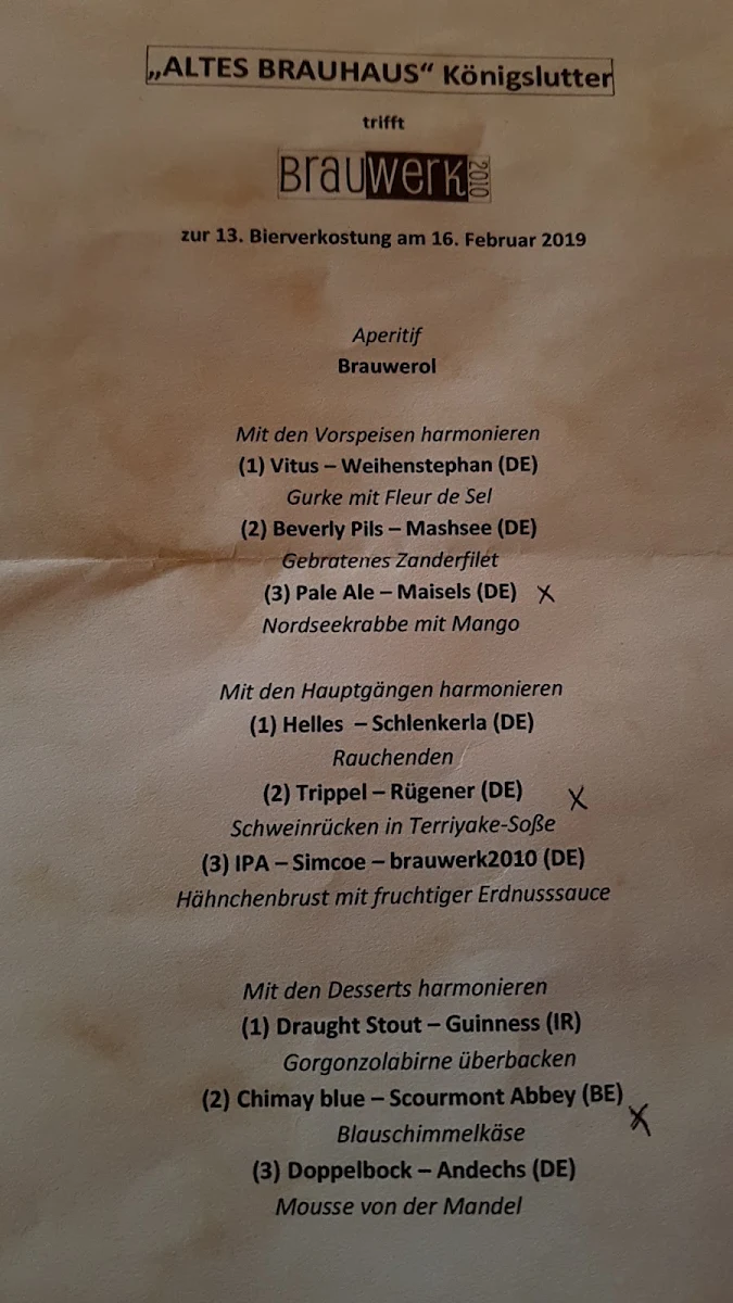 Speisekarte, Hotel & Restaurant Altes Brauhaus Königslutter