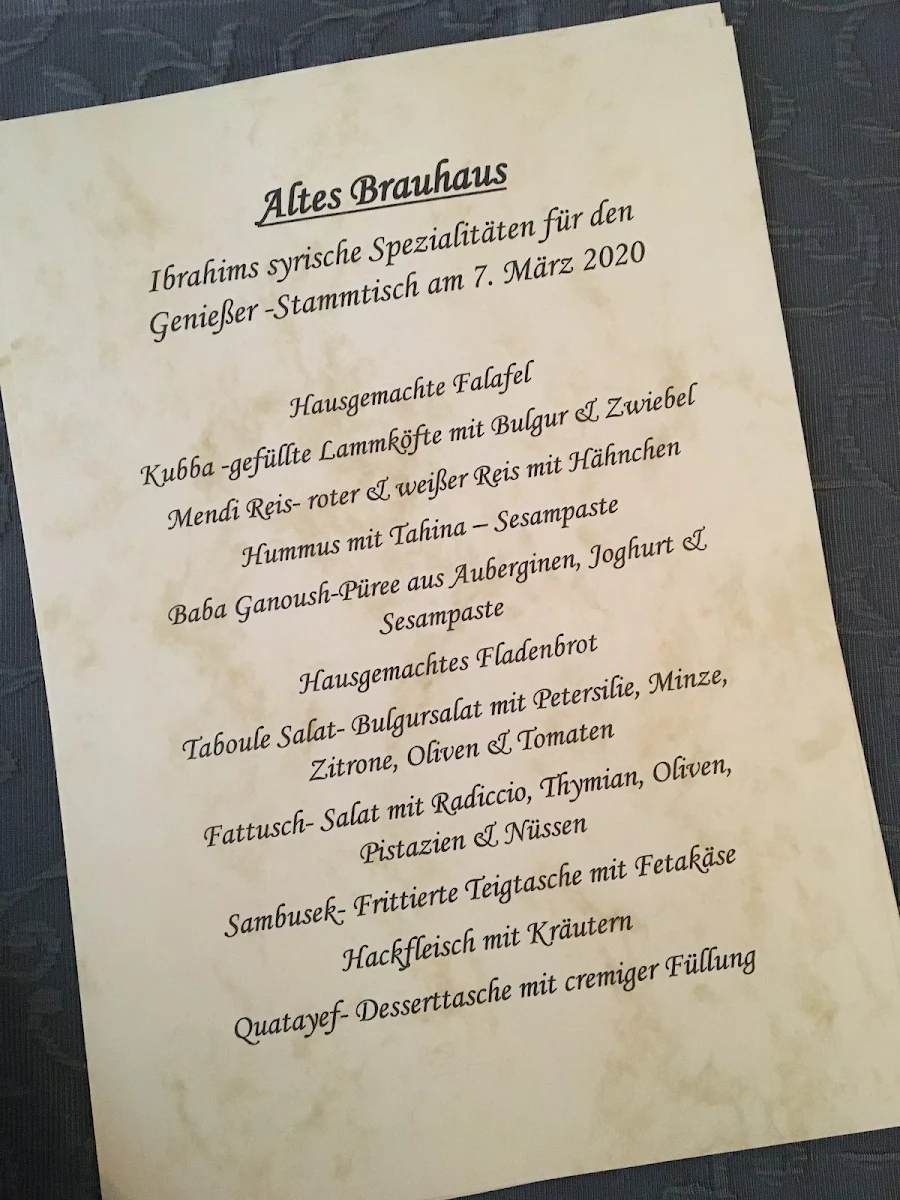 Speisekarte, Hotel & Restaurant Altes Brauhaus Königslutter
