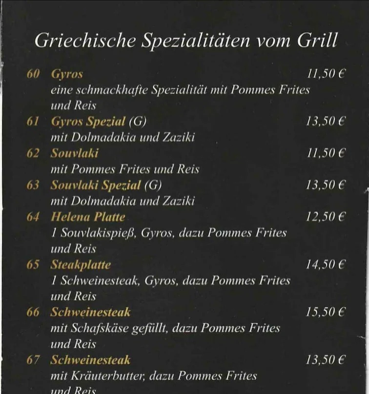 Speisekarte, Restaurant Belles