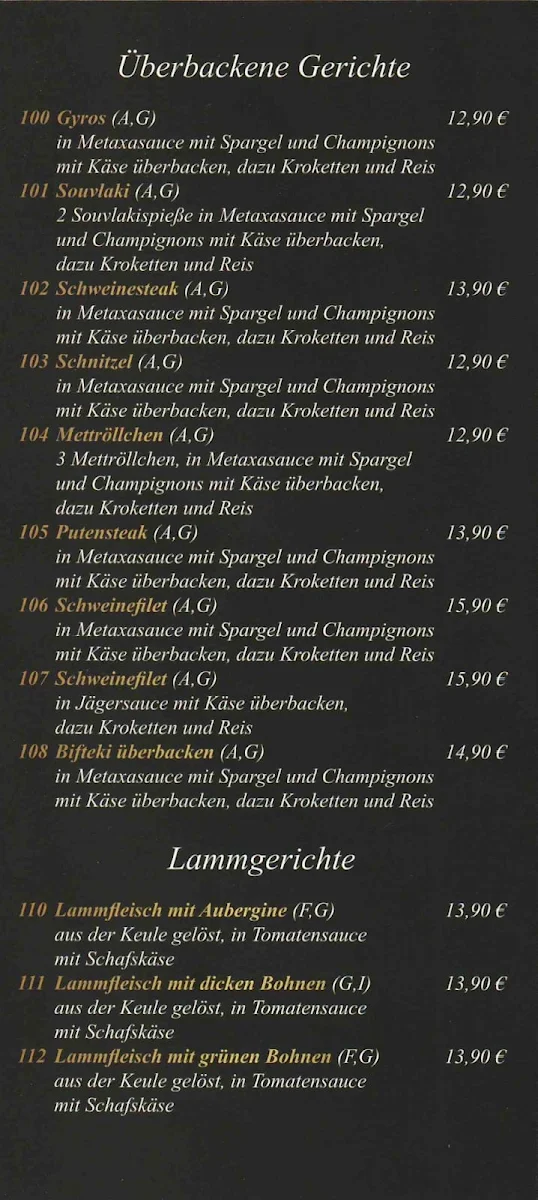 Speisekarte, Restaurant Belles