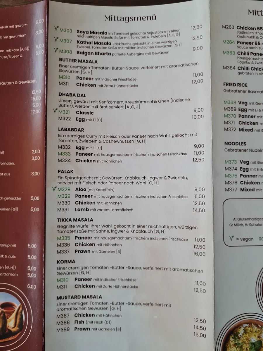 Speisekarte, Kulhad Indisches Restaurant