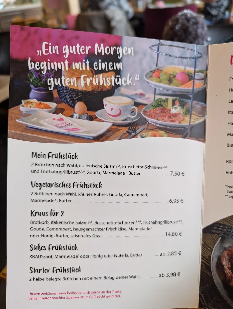 Speisekarte, Bäckerei Kraus GmbH