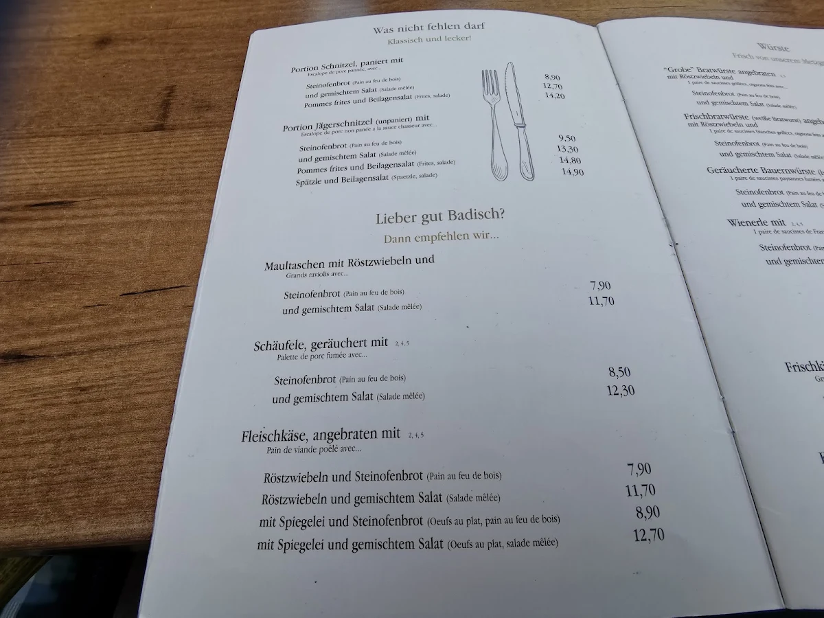 Speisekarte, Landgasthof Hummelswälder Hof
