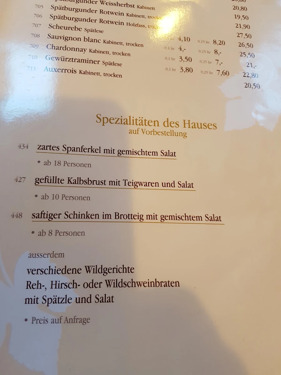 Speisekarte, Landgasthof Hummelswälder Hof