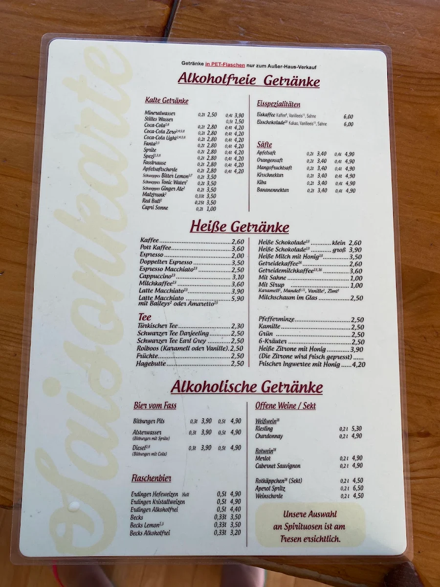 Speisekarte, Restaurant Seepferdchen