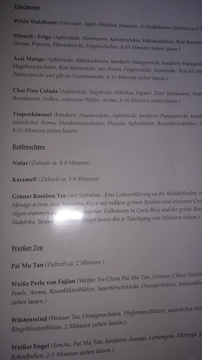 Speisekarte, Cafe Flora