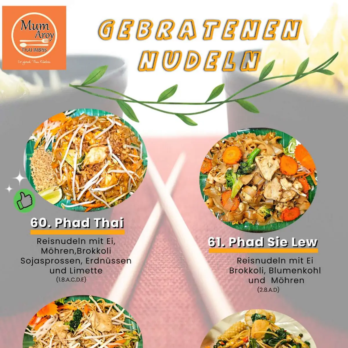 Speisekarte, Mum-Aroy Thai Imbiss
