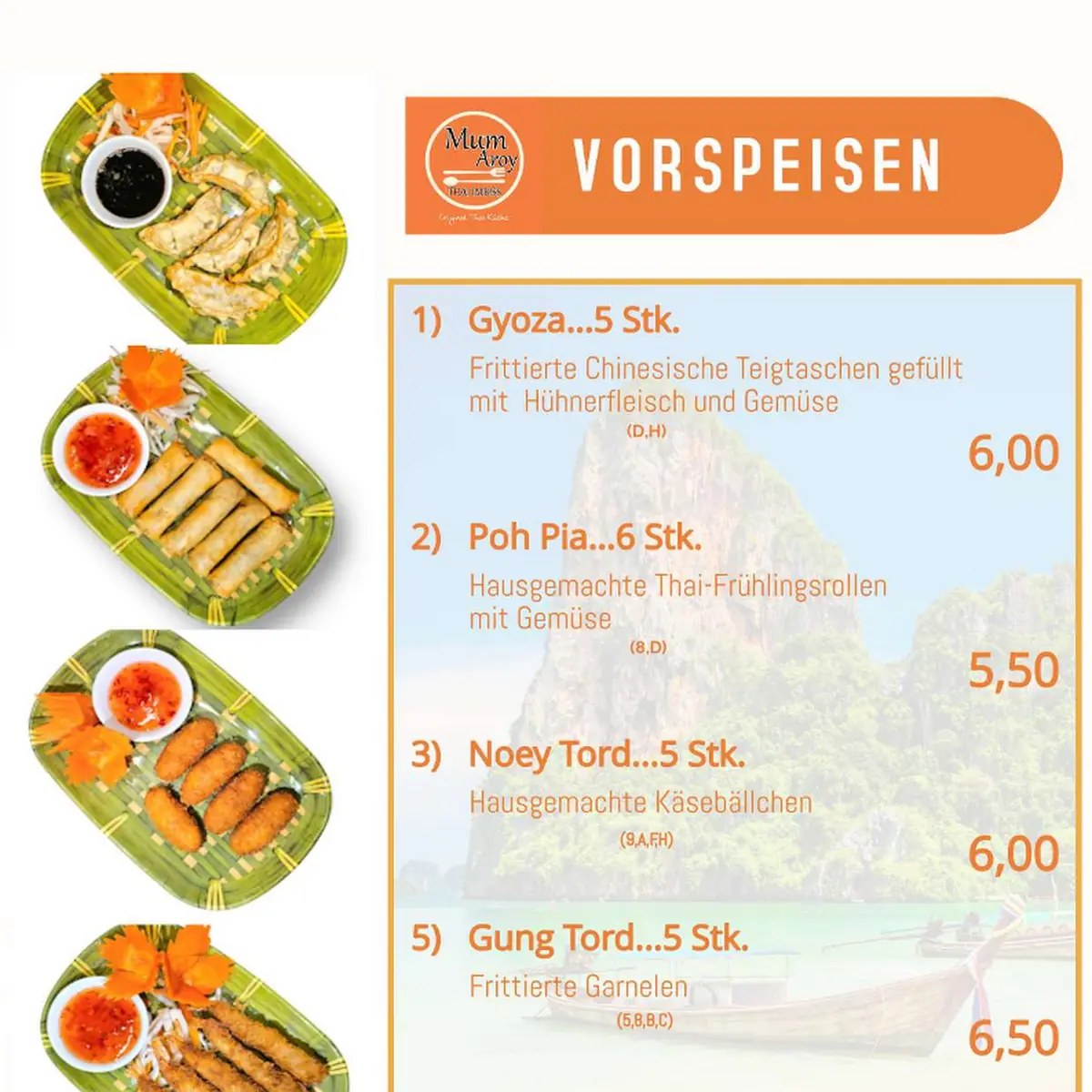 Speisekarte, Mum-Aroy Thai Imbiss