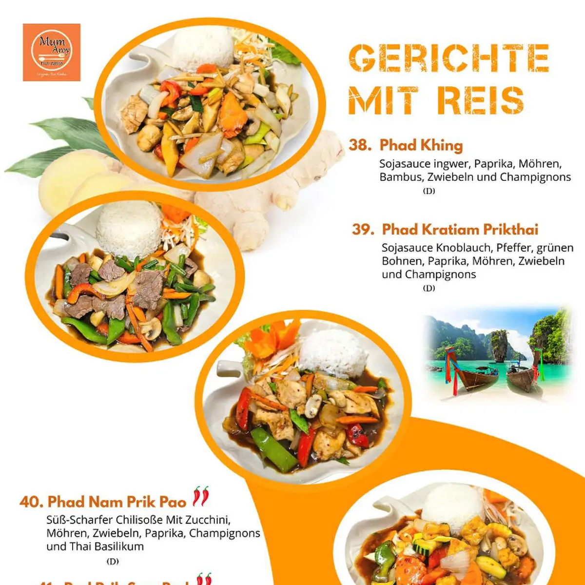 Speisekarte, Mum-Aroy Thai Imbiss