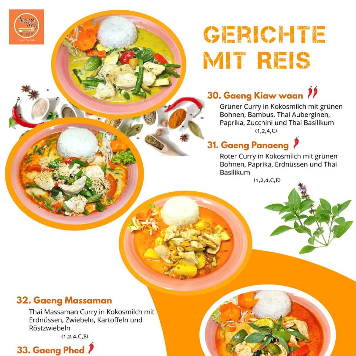 Speisekarte, Mum-Aroy Thai Imbiss