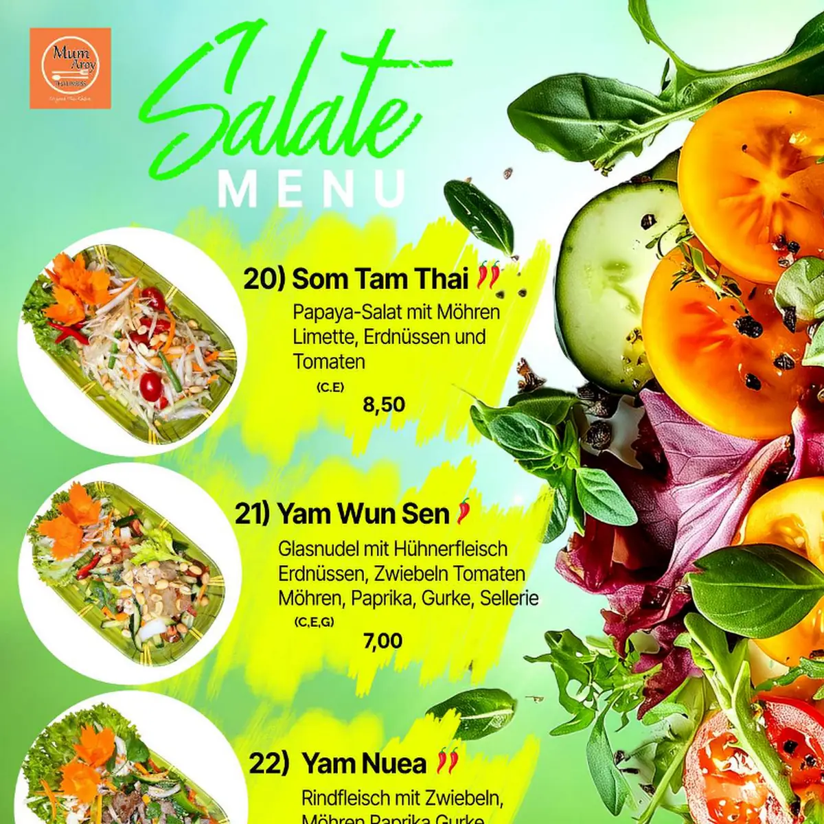 Speisekarte, Mum-Aroy Thai Imbiss