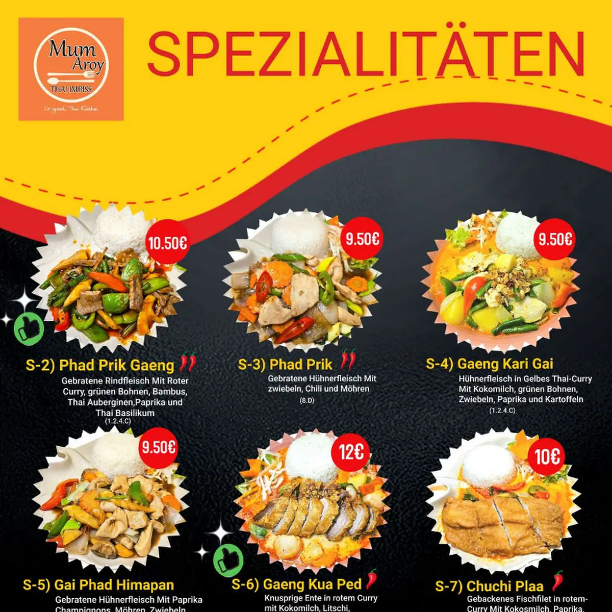 Speisekarte, Mum-Aroy Thai Imbiss