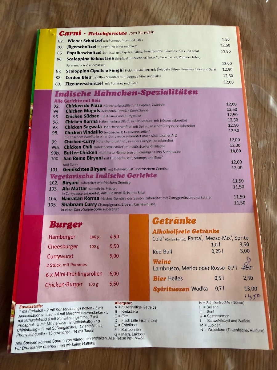 Speisekarte, Pizzeria San Remo Heimservice