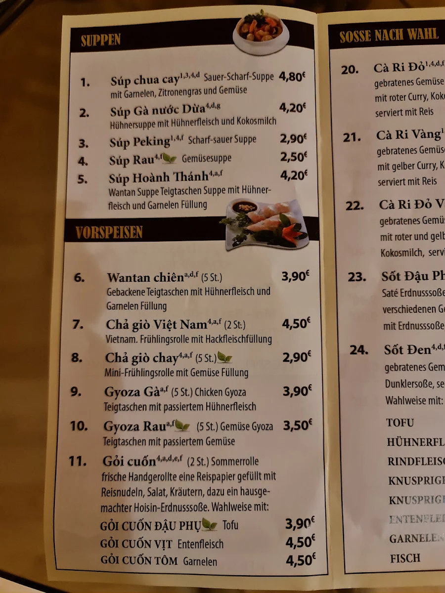 Speisekarte, Sinh Ba - vietnamesische Küche