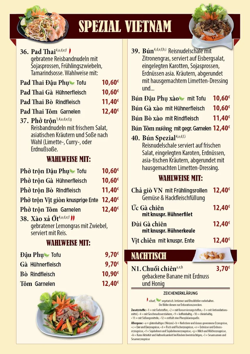 Speisekarte, Sinh Ba - vietnamesische Küche