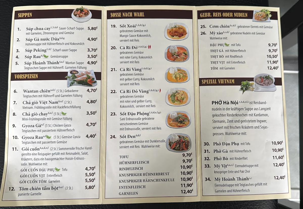 Speisekarte, Sinh Ba - vietnamesische Küche