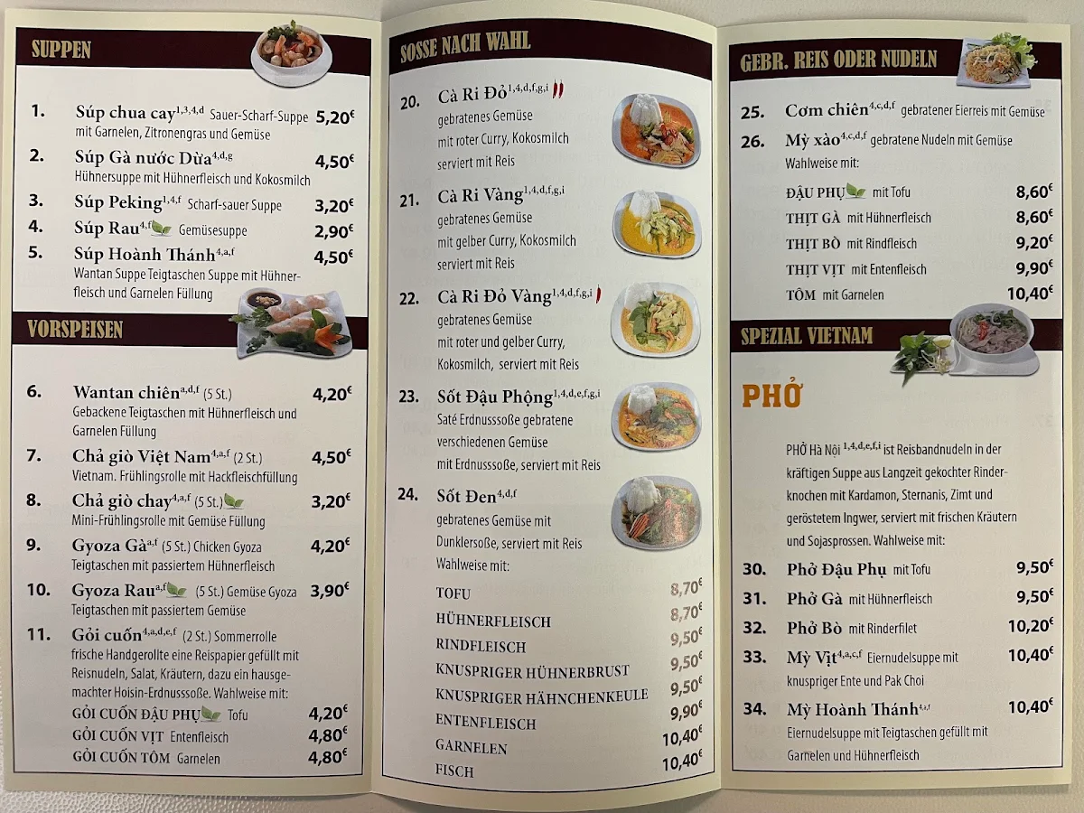 Speisekarte, Sinh Ba - vietnamesische Küche