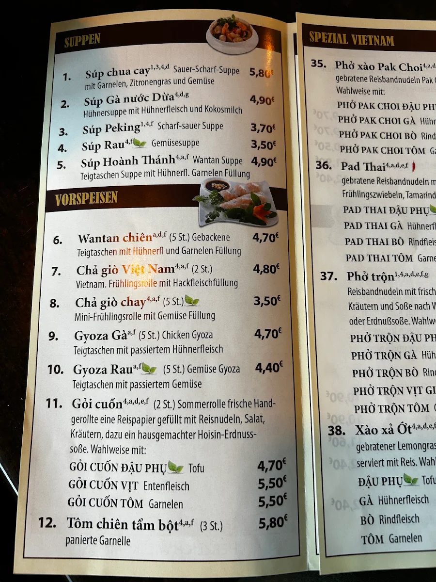 Speisekarte, Sinh Ba - vietnamesische Küche