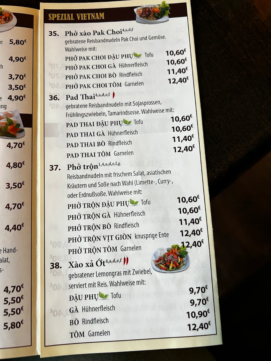 Speisekarte, Sinh Ba - vietnamesische Küche