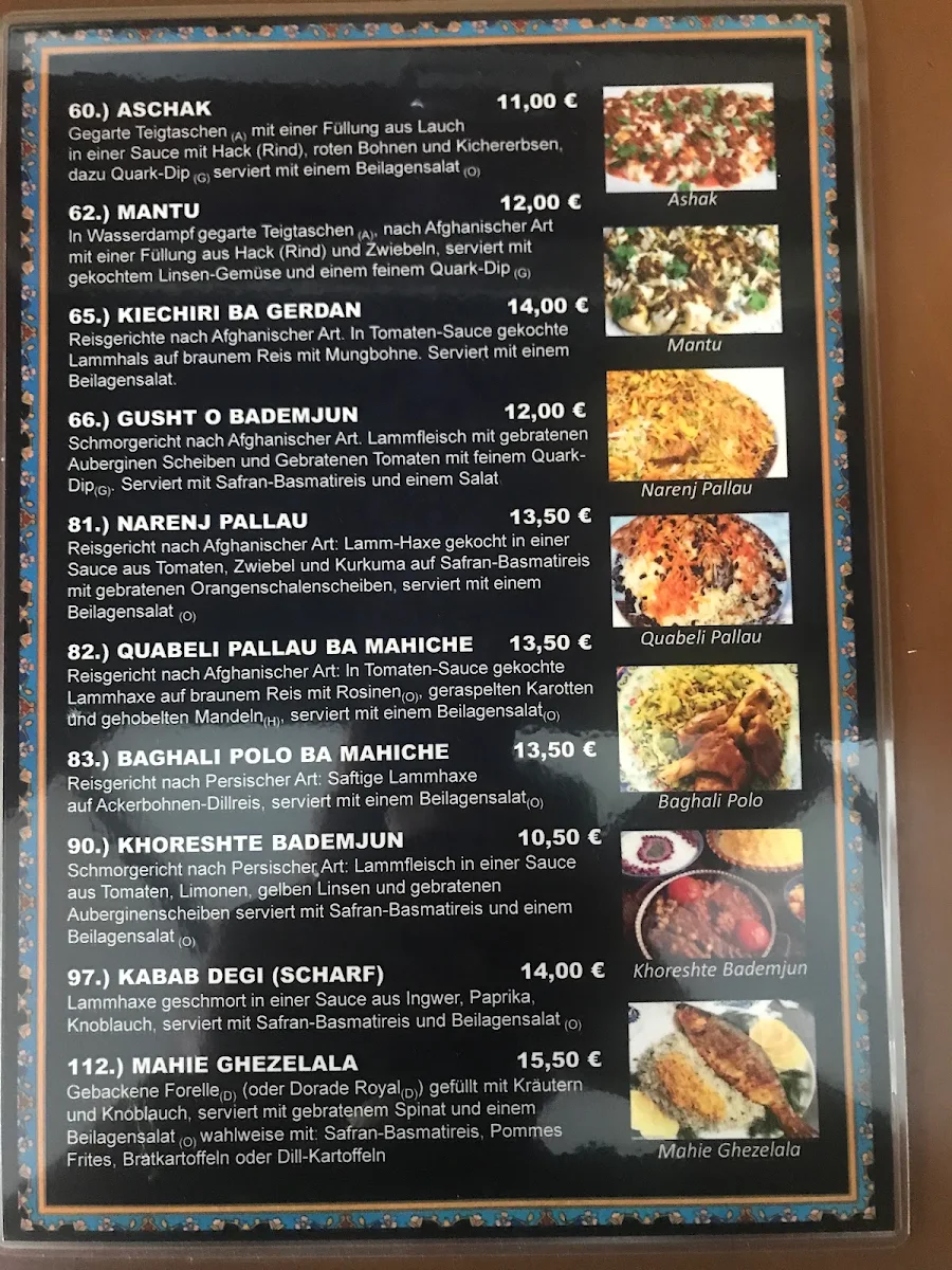 Speisekarte, Asal Restaurant