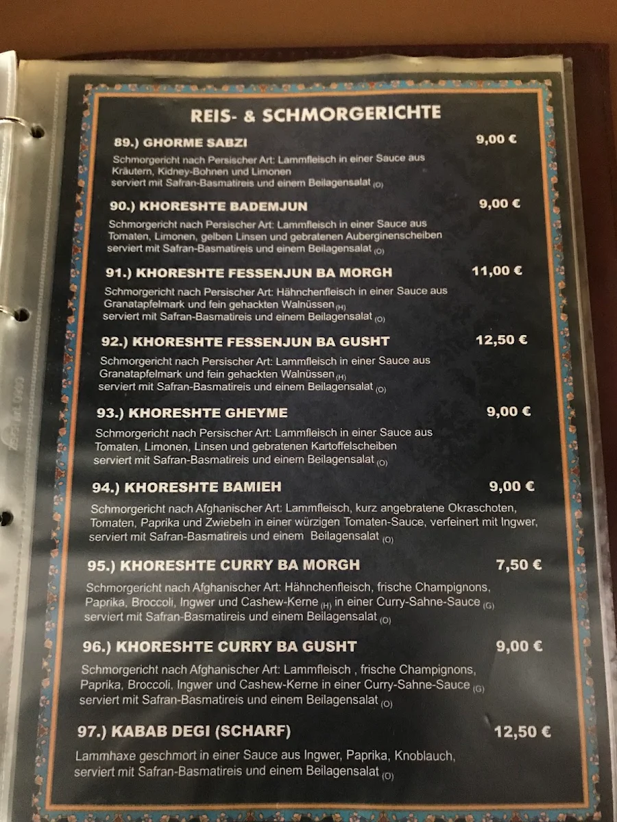 Speisekarte, Asal Restaurant