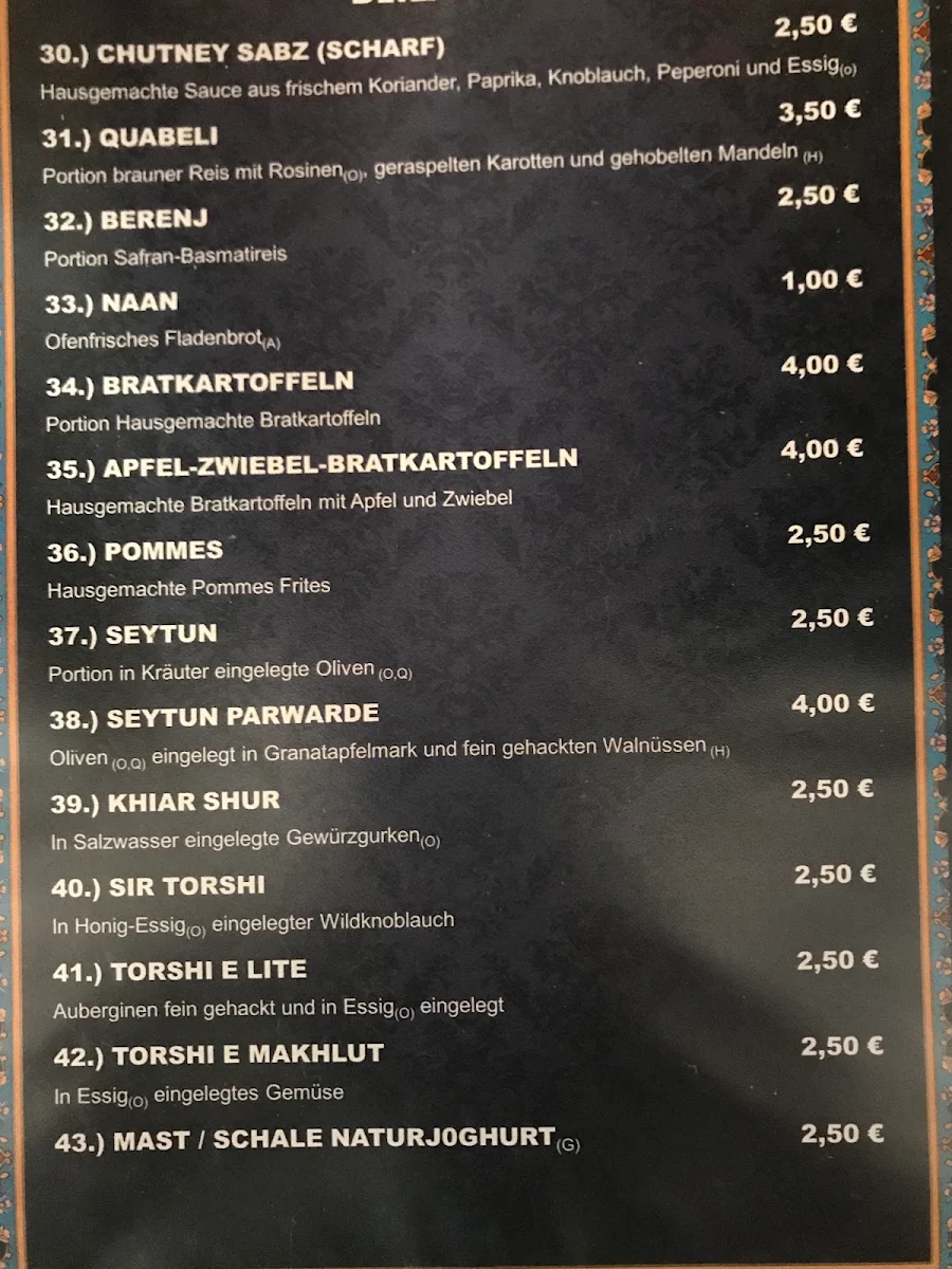 Speisekarte, Asal Restaurant