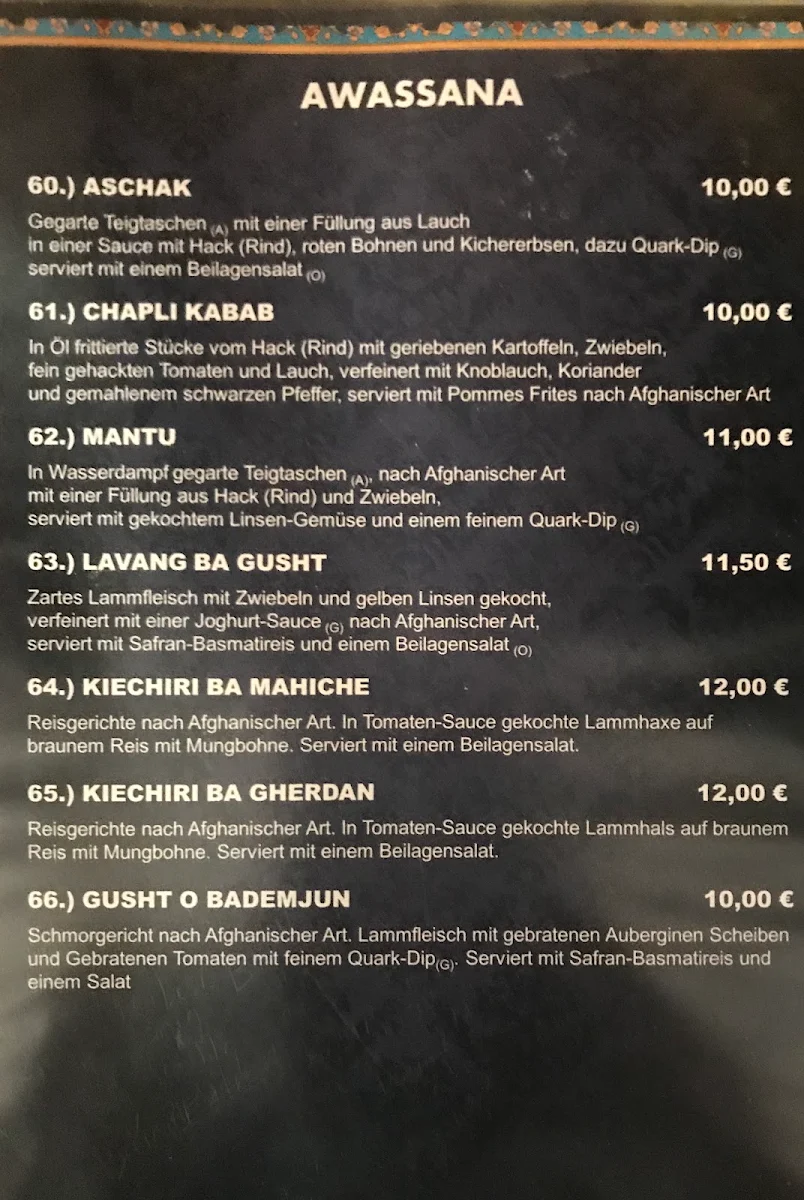 Speisekarte, Asal Restaurant