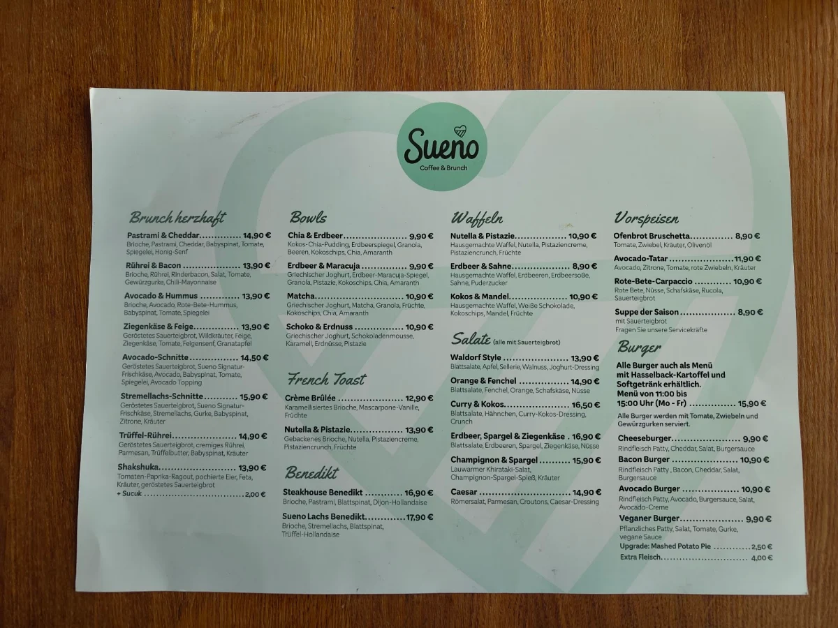 Speisekarte, Sueno Coffee & Brunch