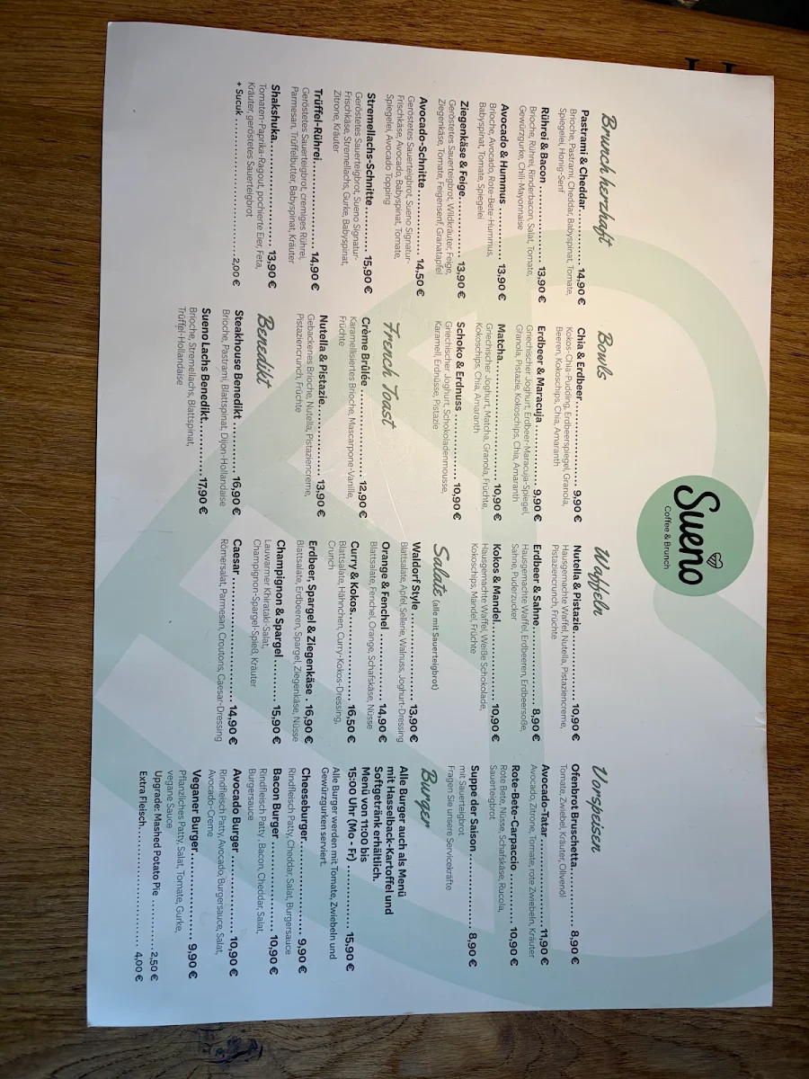 Speisekarte, Sueno Coffee & Brunch