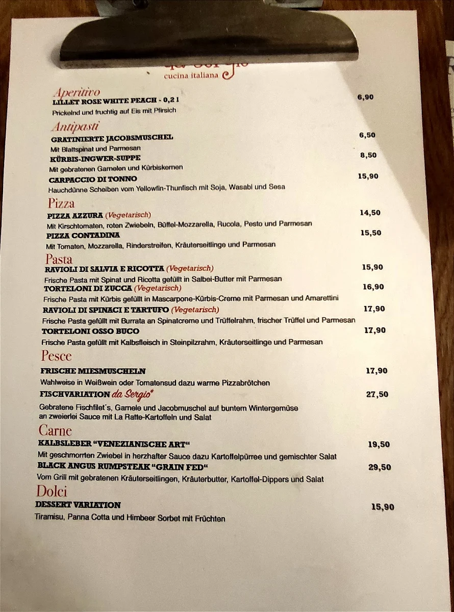 Speisekarte, Ristorante da Sergio Aurich