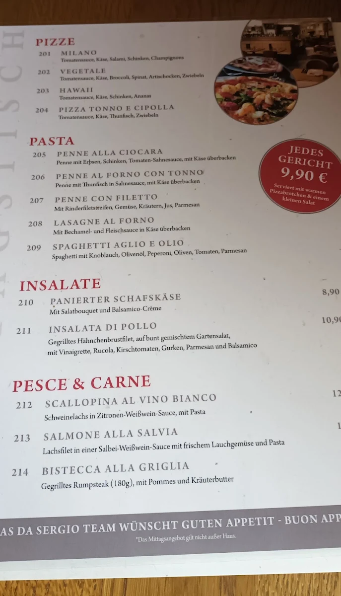 Speisekarte, Ristorante da Sergio Aurich