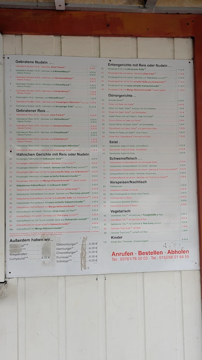 Speisekarte, Asia Schnellimbiss an der Annoncenuhr