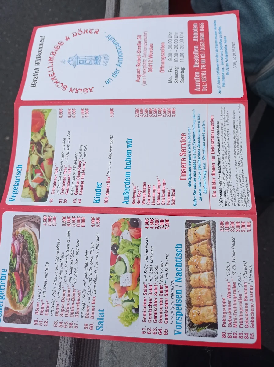 Speisekarte, Asia Schnellimbiss an der Annoncenuhr