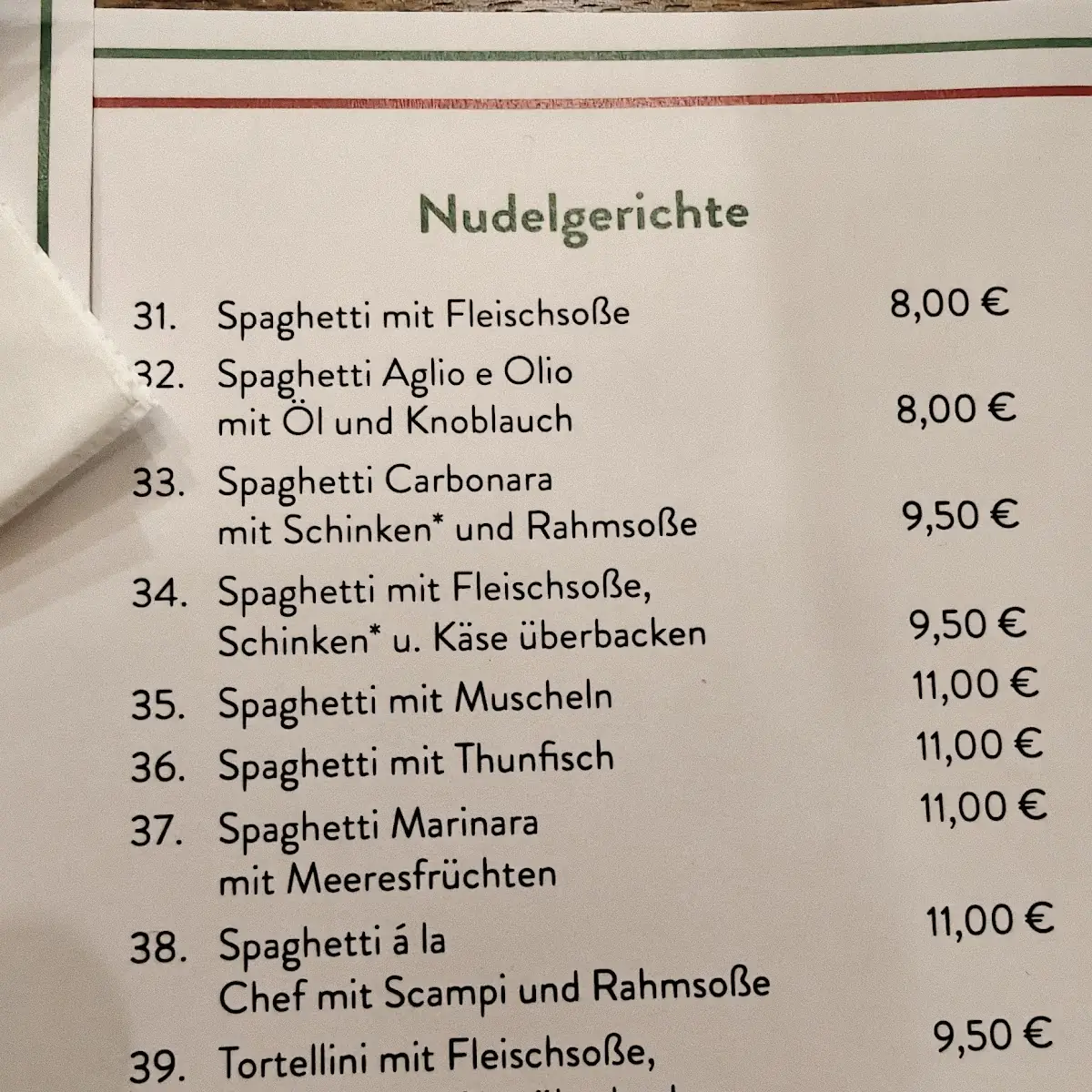 Speisekarte, Pizzeria D'Angella Antonio
