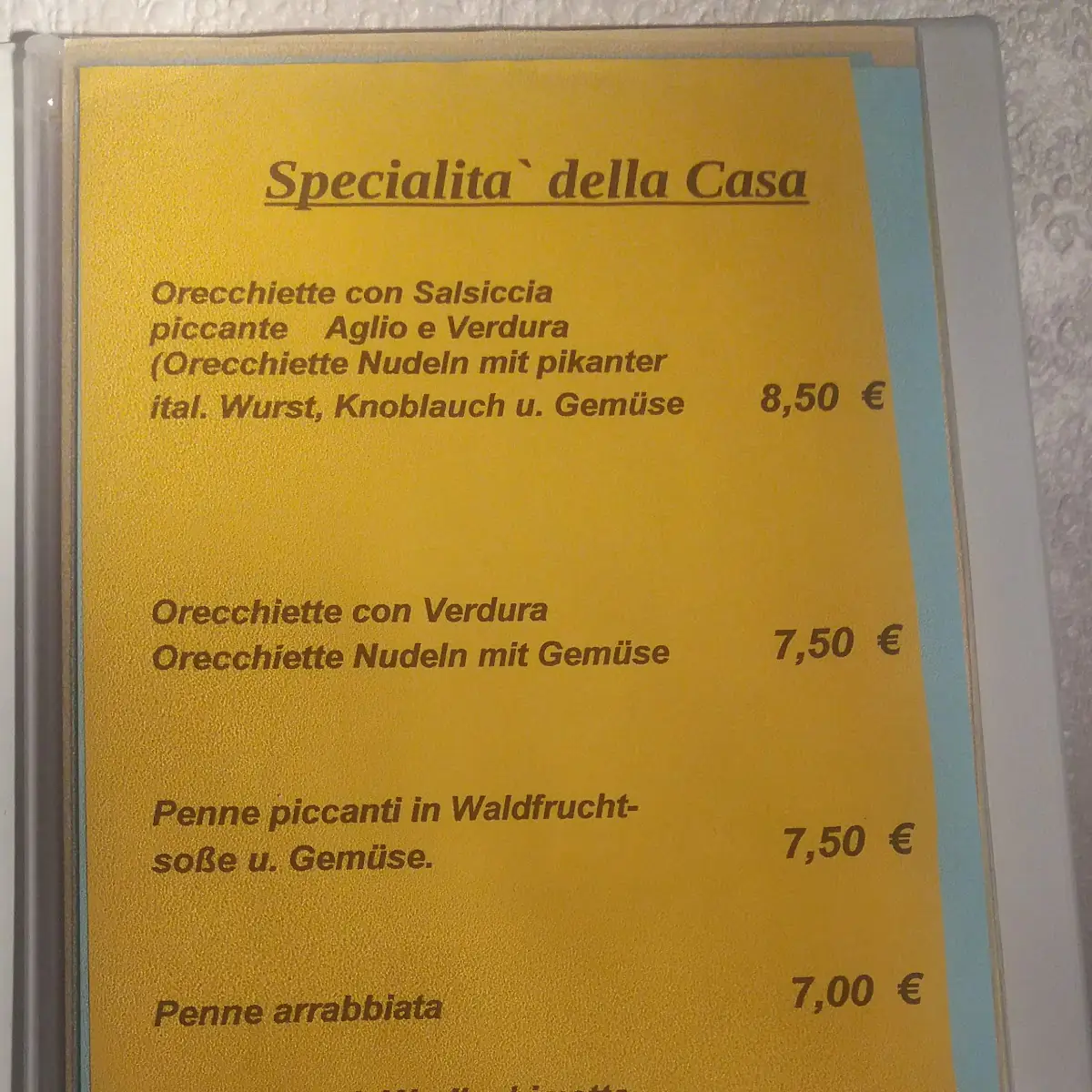 Speisekarte, Pizzeria D'Angella Antonio