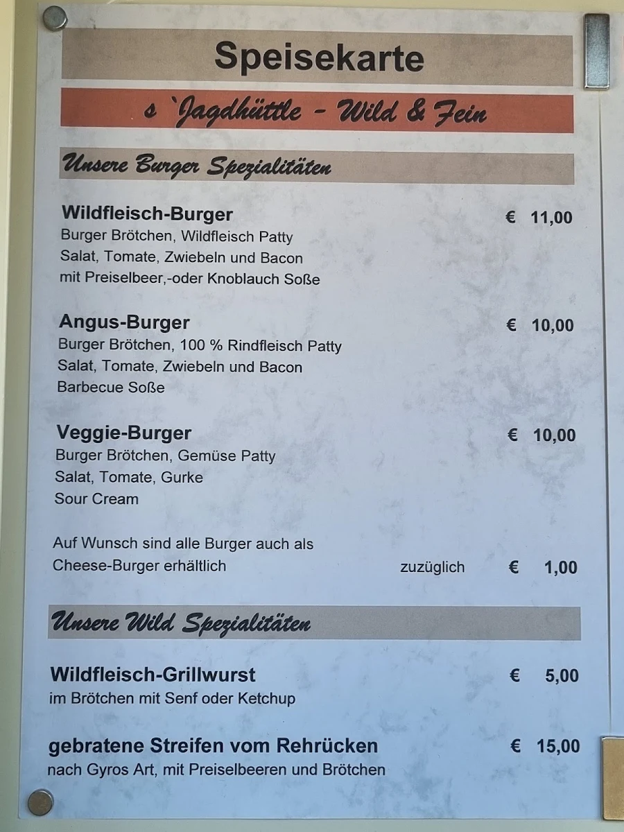Speisekarte, Wild & Fein Spezialitäten