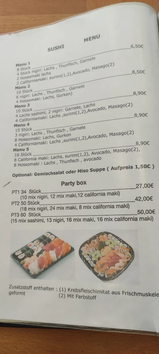 Speisekarte, Gyo sushi
