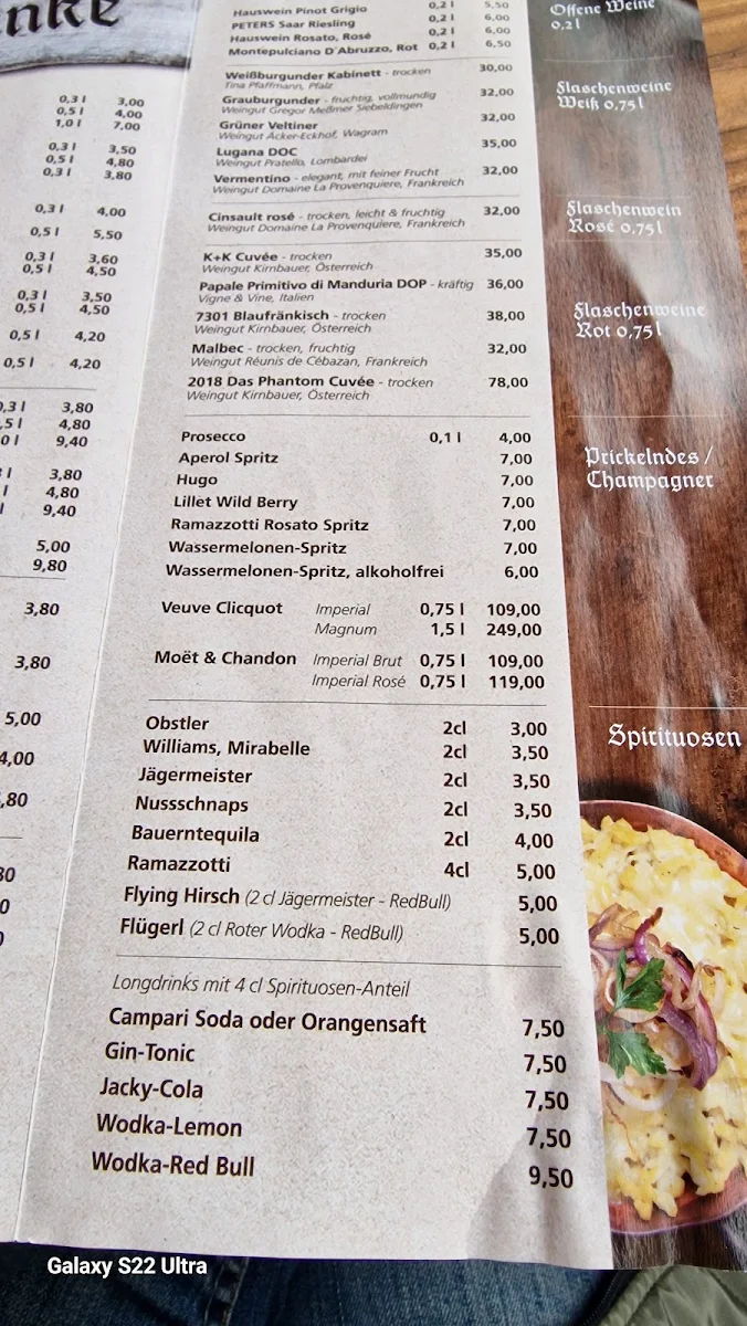 Speisekarte, PETERS Alm mit großem Biergarten