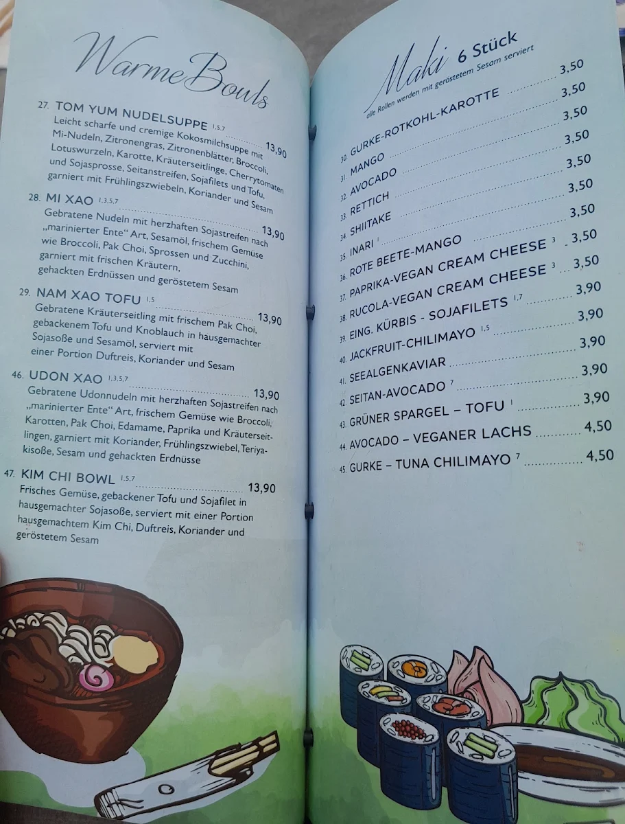 Speisekarte, tiger club vegan sushi