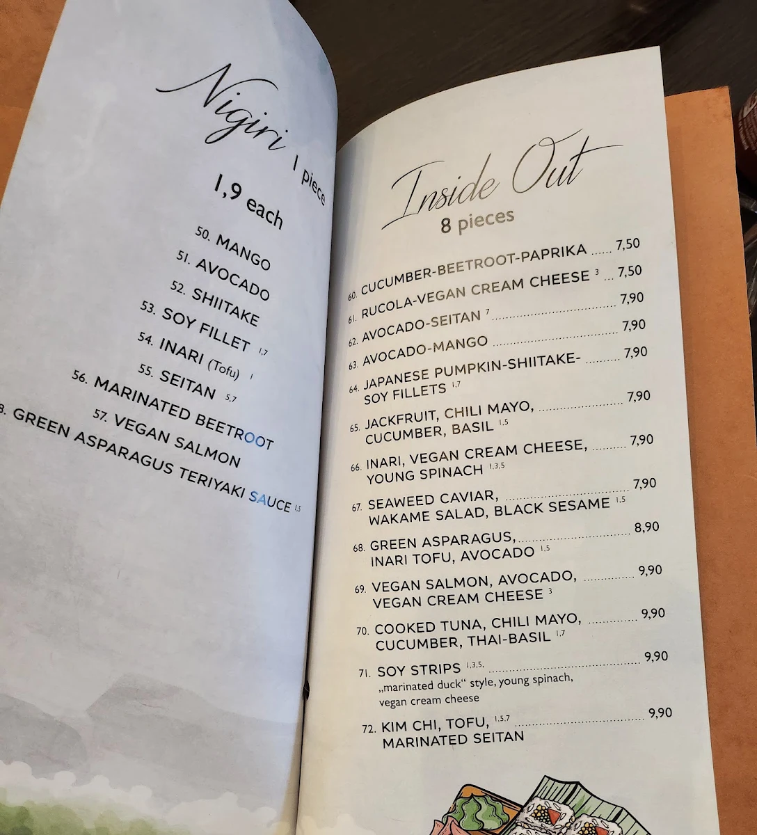 Speisekarte, tiger club vegan sushi